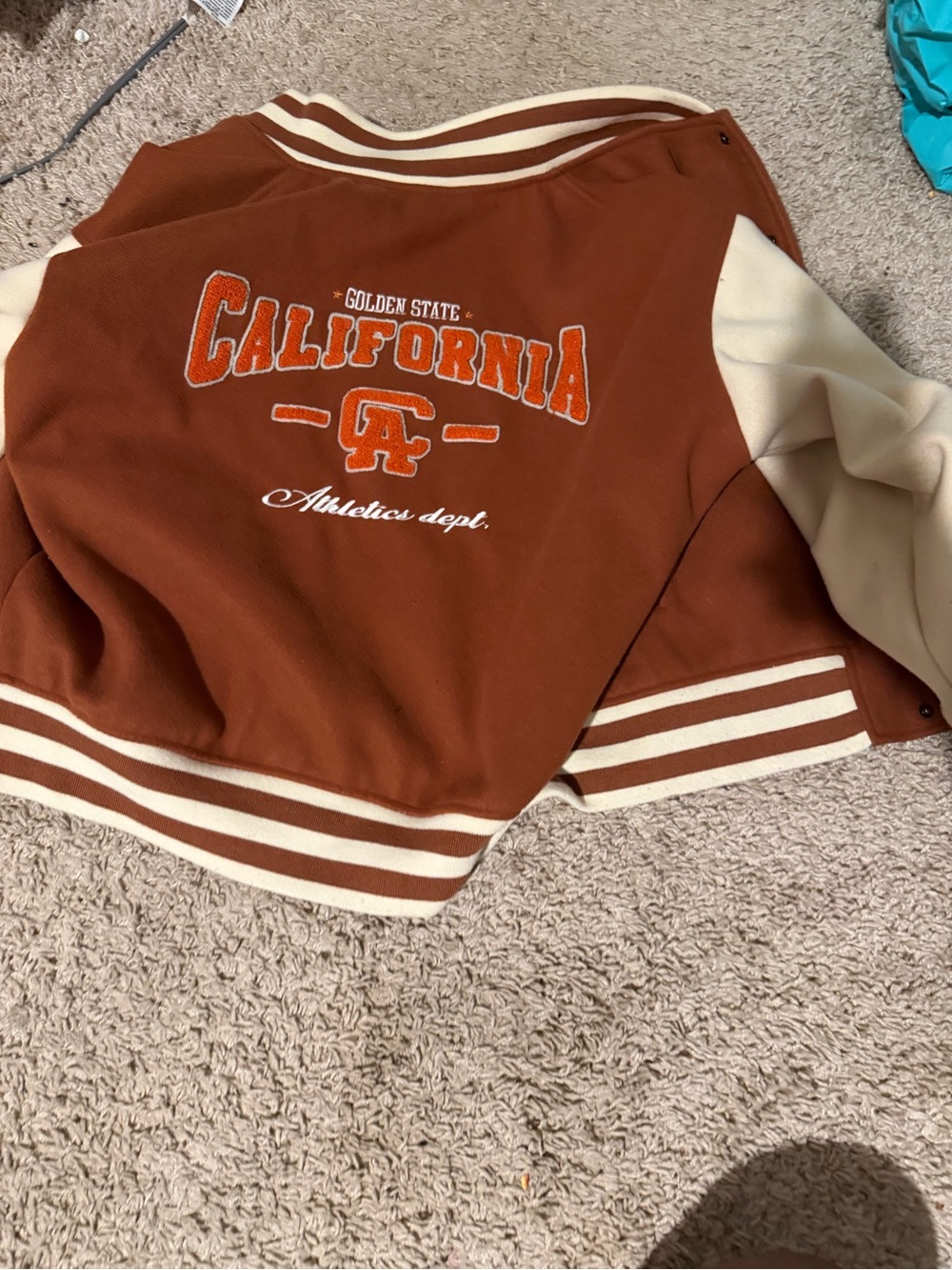 Forever 21 Rust and Cream California Varsity Jacket